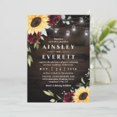 Sunflower Burgundy Roos Mason Jar Thed Wedding Kaart (Staand voorkant)