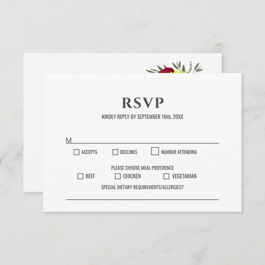 Sunflower Burgundy Roos Wedding RSVP (Voorkant / Achterkant)
