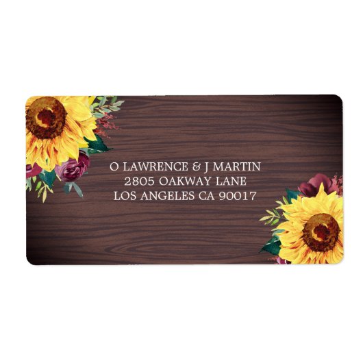 Sunflower Burgundy Roos Wood Weddenschap Etiket (Voorkant)