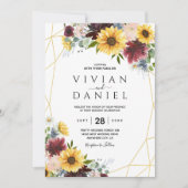 Sunflower Burgundy Rozen Blue Rustic Kaart (Voorkant)