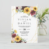 Sunflower Burgundy Rozen Blue Rustic Kaart (Staand voorkant)