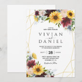 Sunflower Burgundy Rozen Blue Rustic Kaart (Voorkant / Achterkant)