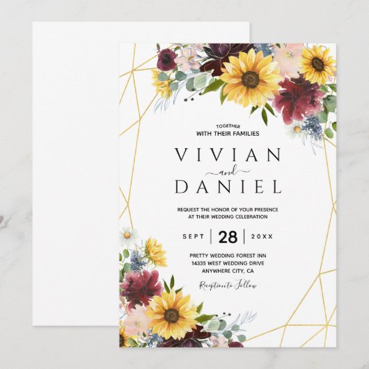 Sunflower Burgundy Rozen Blue Rustic Kaart (Voorkant / Achterkant)