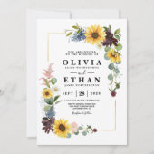 Sunflower Burgundy Rozen Blue Rustic Kaart (Voorkant)