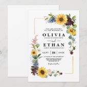 Sunflower Burgundy Rozen Blue Rustic Kaart (Voorkant / Achterkant)