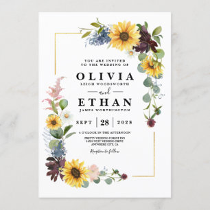 Sunflower Burgundy Rozen Blue Rustic Kaart