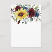 Sunflower Burgundy Rozen Navy Blue Rustic Wedding Informatiekaartje (Achterkant)