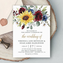Sunflower Burgundy Rozen Navy Blue Rustic Wedding