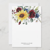 Sunflower Burgundy Rozen Navy Blue Rustic Wedding Kaart (Achterkant)