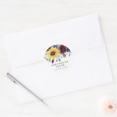 Sunflower Burgundy Rozen Navy Blue Rustic Wedding Ronde Sticker (Envelop)