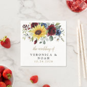 Sunflower Burgundy Rozen Navy Blue Rustic Wedding Servet (Insitu)