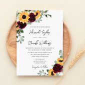 Sunflower Burgundy Rozen Rustic Wedding Kaart