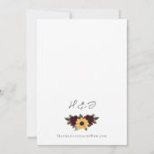 Sunflower Burgundy Rozen Rustic Wedding Kaart (Achterkant)