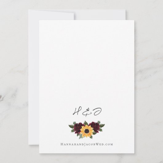 Sunflower Burgundy Rozen Rustic Wedding Kaart (Achterkant)