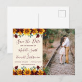 Sunflower Burgundy Rustic Country Save the Date Aankondigingskaart (Voorkant / Achterkant)