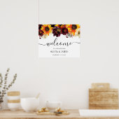 Sunflower Burgundy Waterverf Weddenschap Welkomstt Poster (Keuken)