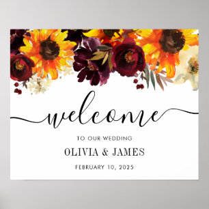 Sunflower Burgundy Waterverf Weddenschap Welkomstt Poster