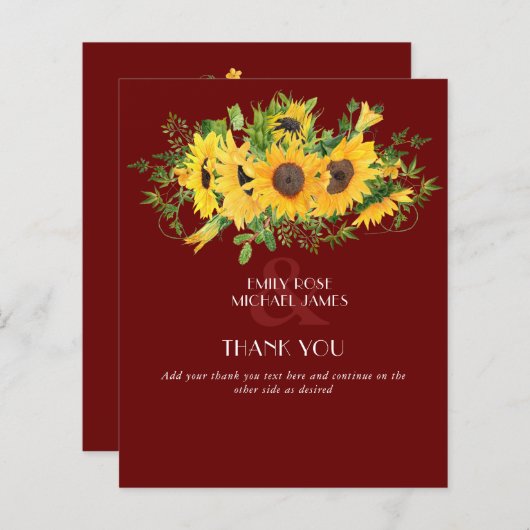Sunflower Burgundy Weddenschap Bedankt (Voorkant / Achterkant)