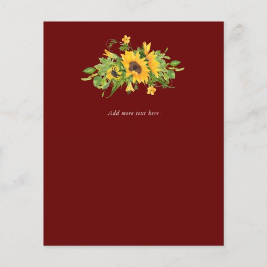 Sunflower Burgundy Weddenschap Bedankt (Achterkant)