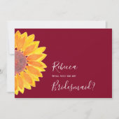 Sunflower Burgundy Weddenschap Bridesmaid Kaart (Voorkant)
