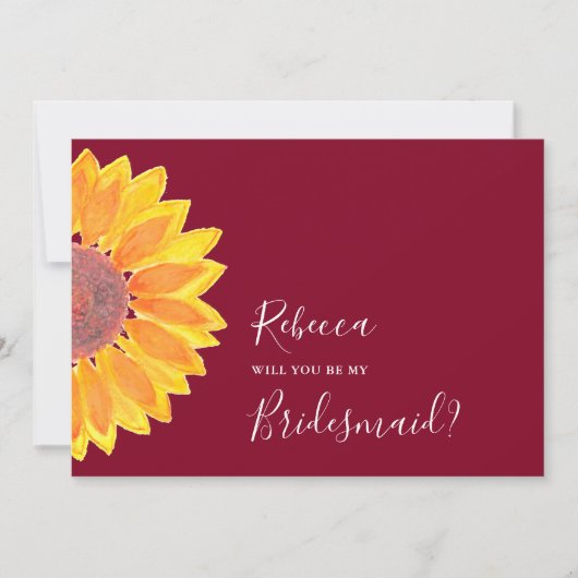 Sunflower Burgundy Weddenschap Bridesmaid Kaart (Voorkant)