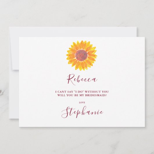 Sunflower Burgundy Weddenschap Bridesmaid Kaart (Achterkant)