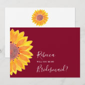 Sunflower Burgundy Weddenschap Bridesmaid Kaart (Voorkant / Achterkant)