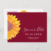 Sunflower Burgundy Wedding Save the Date Aankondigingskaart (Voorkant / Achterkant)