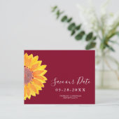 Sunflower Burgundy Wedding Save the Date Aankondigingskaart (Staand voorkant)