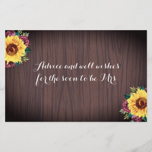 Sunflower Burgundy Wood Vrijgezellenfeest Advice-k (Achterkant)