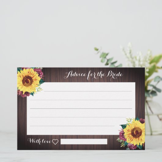 Sunflower Burgundy Wood Vrijgezellenfeest Advice-k (Staand voorkant)