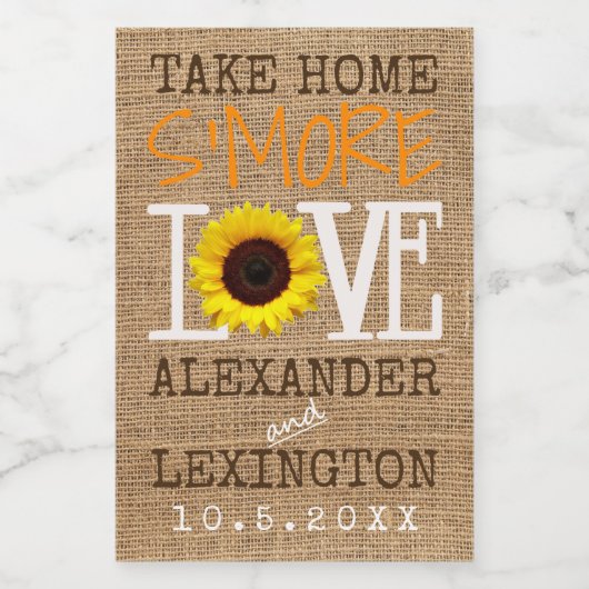 Sunflower Burlap Herfst Neem mee naar huis S'More  Voedselcontainer Etiket (Enkel label)