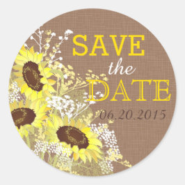 Sunflower Burlap Rustic Save the Date Label