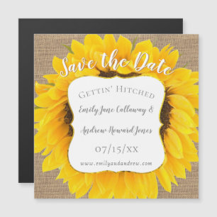 Sunflower Burlap Typography Wedding Save the Date Magnetische Uitnodiging