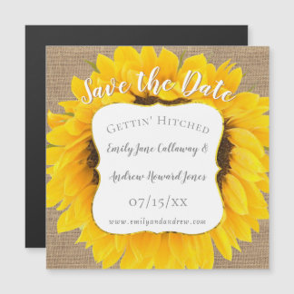 Sunflower Burlap Typography Wedding Save the Date Magnetische Uitnodiging