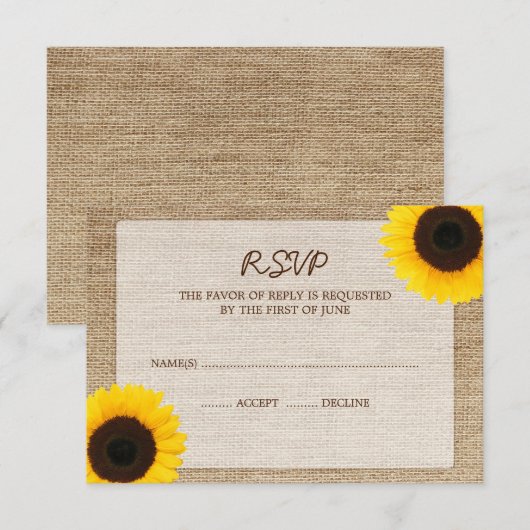 Sunflower Burlap Wedding RSVP-reactiekaart RSVP Kaartje (Voorkant / Achterkant)