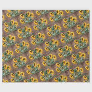 Sunflower Butterflies Rustic Barn Board Cadeaupapier