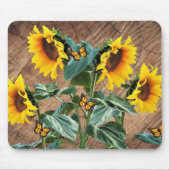 Sunflower Butterflies Rustic Barn Board Muismat (Voorkant)