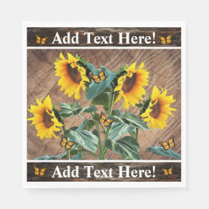 Sunflower Butterflies Rustic Barn Board Servet
