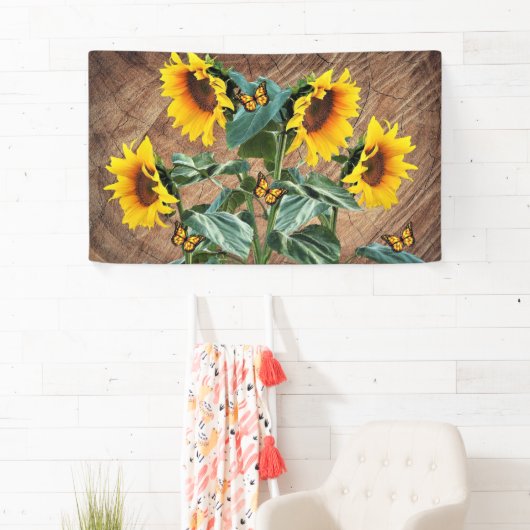 Sunflower Butterflies Rustic Barn Board Spandoek (Insitu)