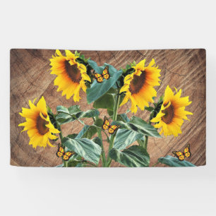Sunflower Butterflies Rustic Barn Board Spandoek
