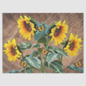 Sunflower Butterflies Rustic Barn Board Tissuepapier (Voorkant)