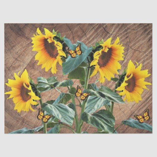 Sunflower Butterflies Rustic Barn Board Tissuepapier (Voorkant)