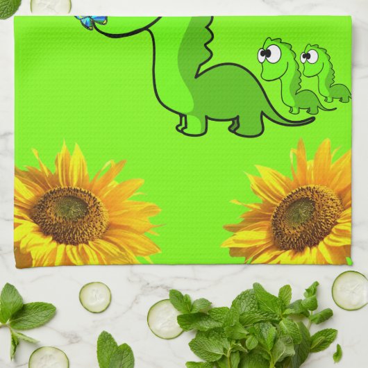 Sunflower Butterfly Dinosaur Kitchen Towel Theedoek (Gevouwen)