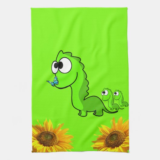 Sunflower Butterfly Dinosaur Kitchen Towel Theedoek (Verticaal)