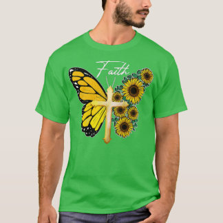 Sunflower Butterfly Faith Cross Jesus Christelijk T-shirt