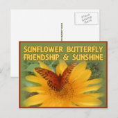Sunflower Butterfly Friendship & Sunshine Briefkaart (Voorkant / Achterkant)