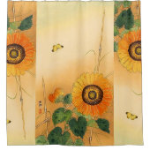 SUNFLOWER, BUTTERFLY, GROEN VERLAAT Japanse Floral Douchegordijn (Voorkant)