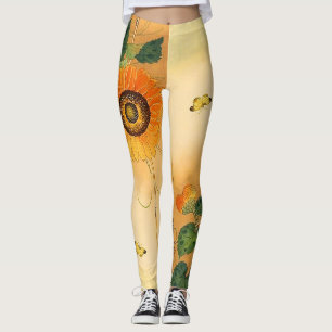 SUNFLOWER, BUTTERFLY, GROEN VERLAAT Japanse Floral Leggings