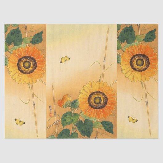 SUNFLOWER, BUTTERFLY, GROEN VERLAAT Japanse Floral Tissuepapier (Voorkant)